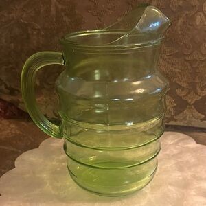 Vintage Green Glass Water Pitcher